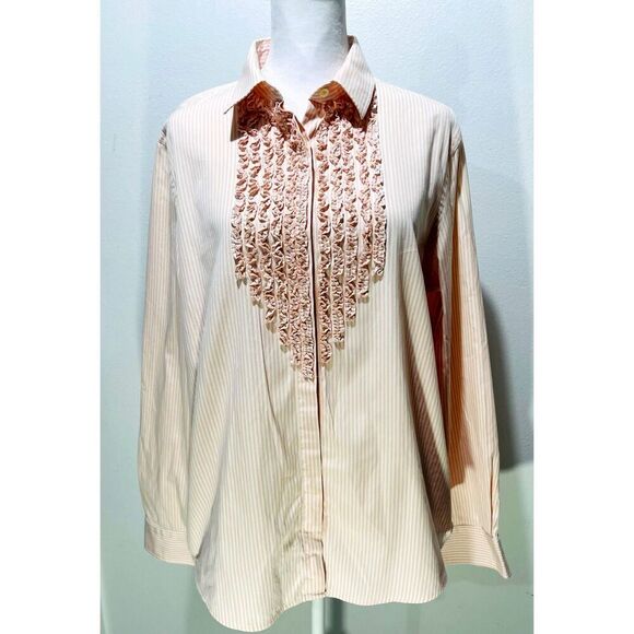 Lauren Ralph lauren button up shirt ruffle pastel business casual pink women' XL - Picture 1 of 7